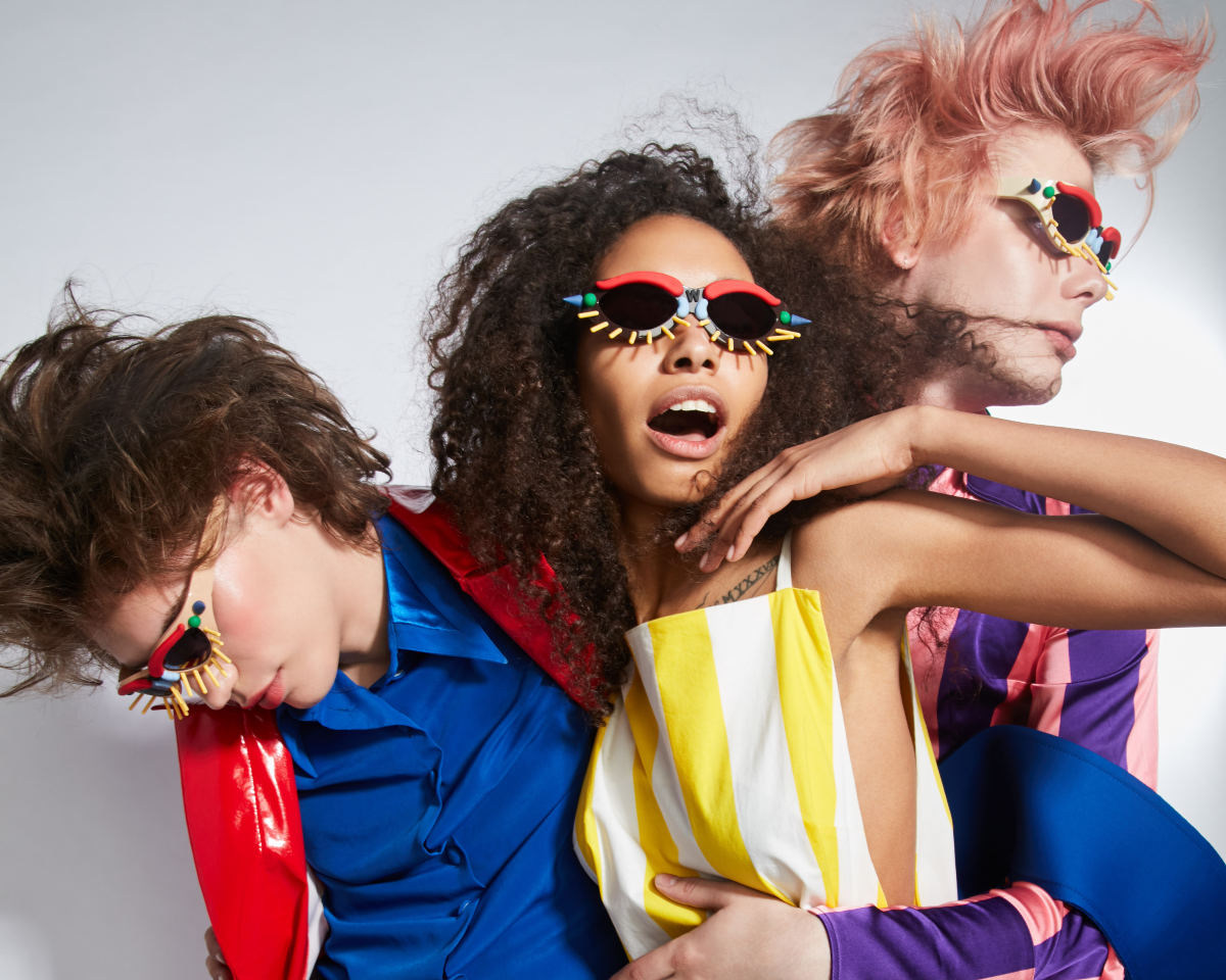 FAKBYFAK x Walter Van Beirendonck Couture sunglasses Toy Glasses Model 1. Black with coloured pins Code: 09/01/01