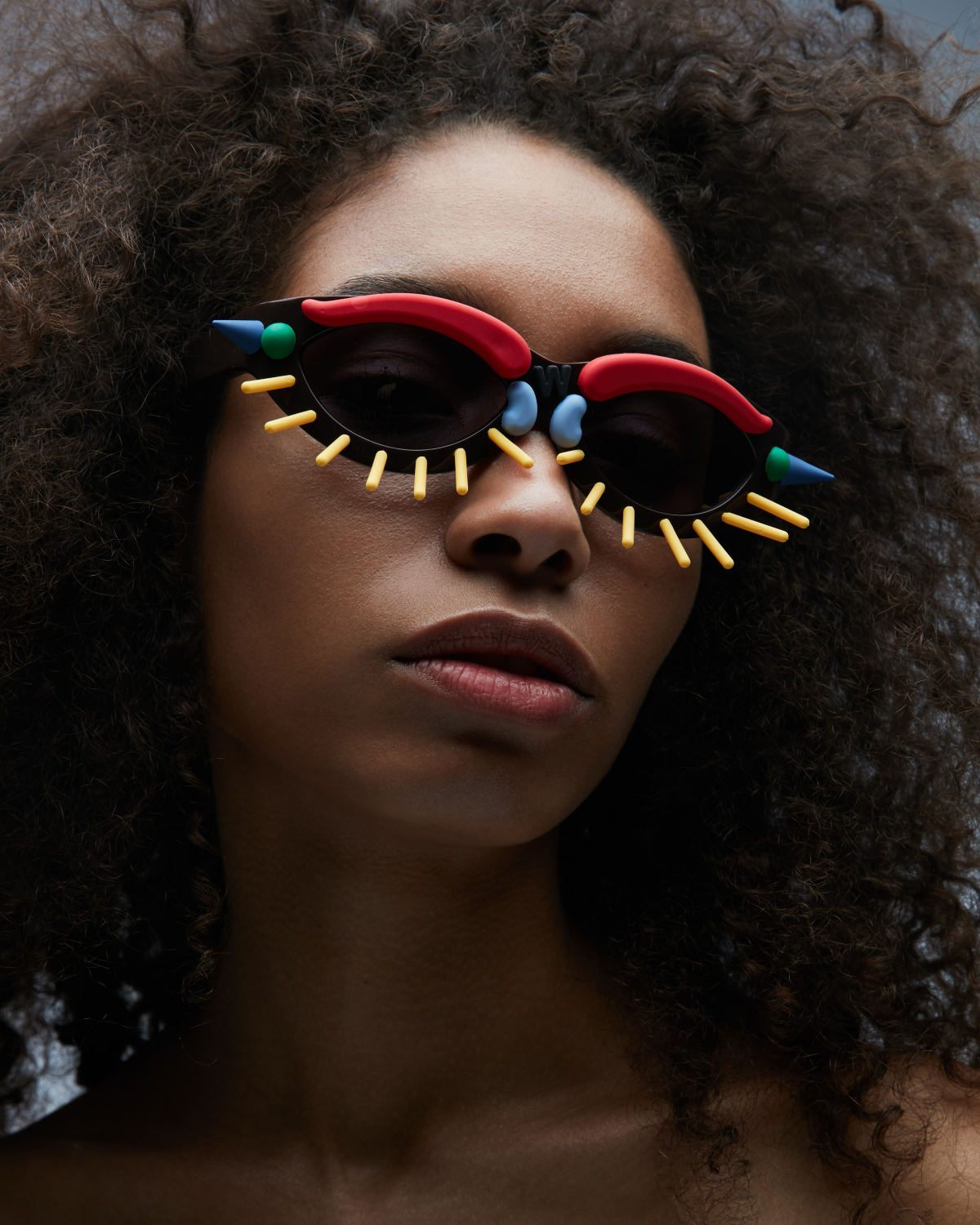 FAKBYFAK x Walter Van Beirendonck Couture sunglasses Toy Glasses Model 1. Dark brown with coloured pins Code: 09/01/02