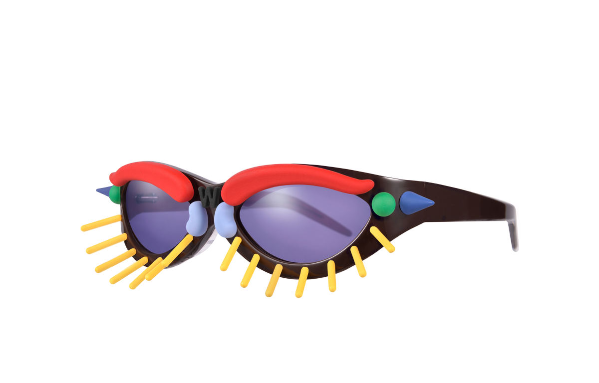 FAKBYFAK x Walter Van Beirendonck Couture sunglasses Toy Glasses Model 1. Dark brown with coloured pins Code: 09/01/02