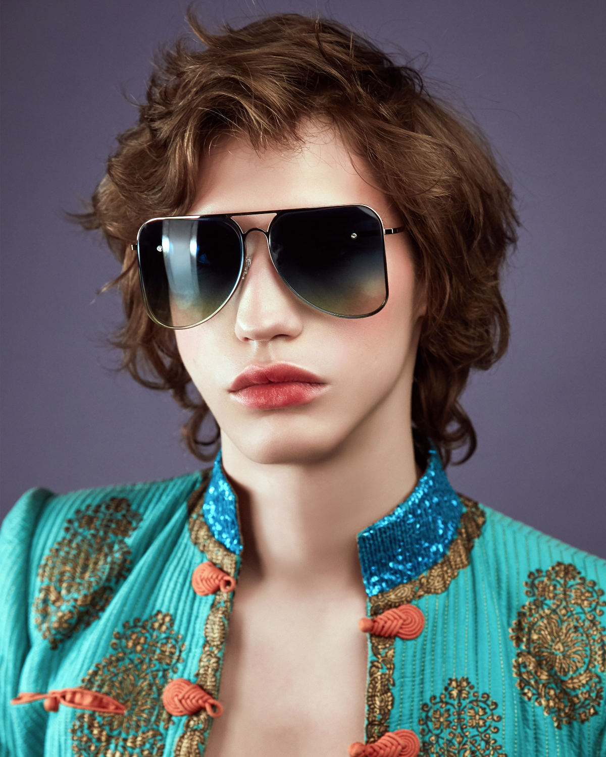 FAKBYFAK Fashion sunglasses Light blue aviator Model 1. Golden metal frame Code: 07/01/022