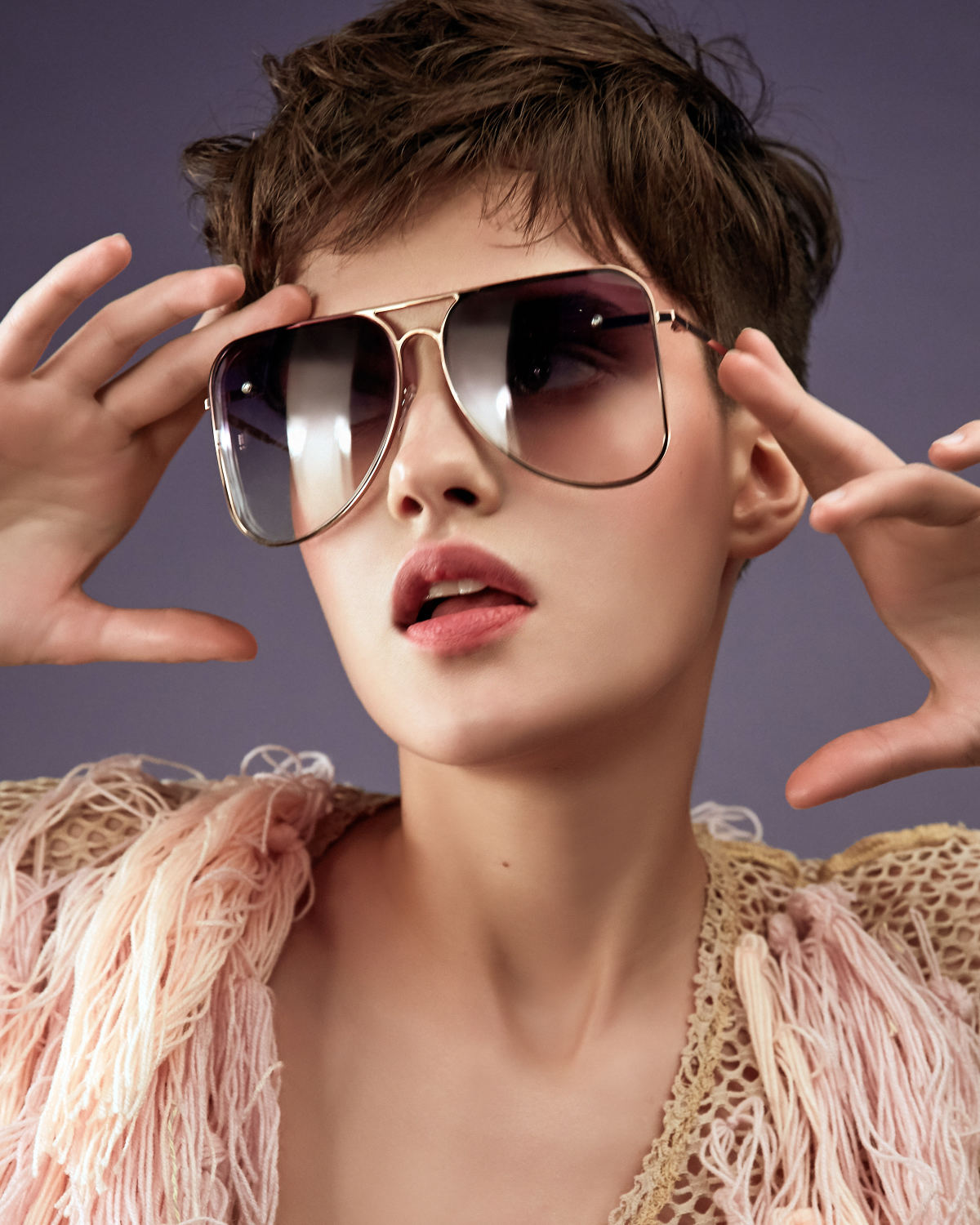 FAKBYFAK Fashion sunglasses Lilac gradient aviator Model 1. Golden metal frame Code: 07/01/042
