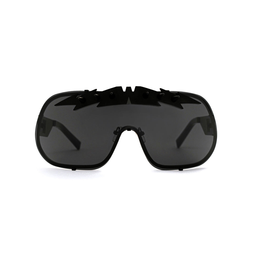 FAKBYFAK x Walter Van Beirendonck Designer sunglasses BlitZ Solar Shield Sunglasses. Black & Black Lightning Code: 23/01/04