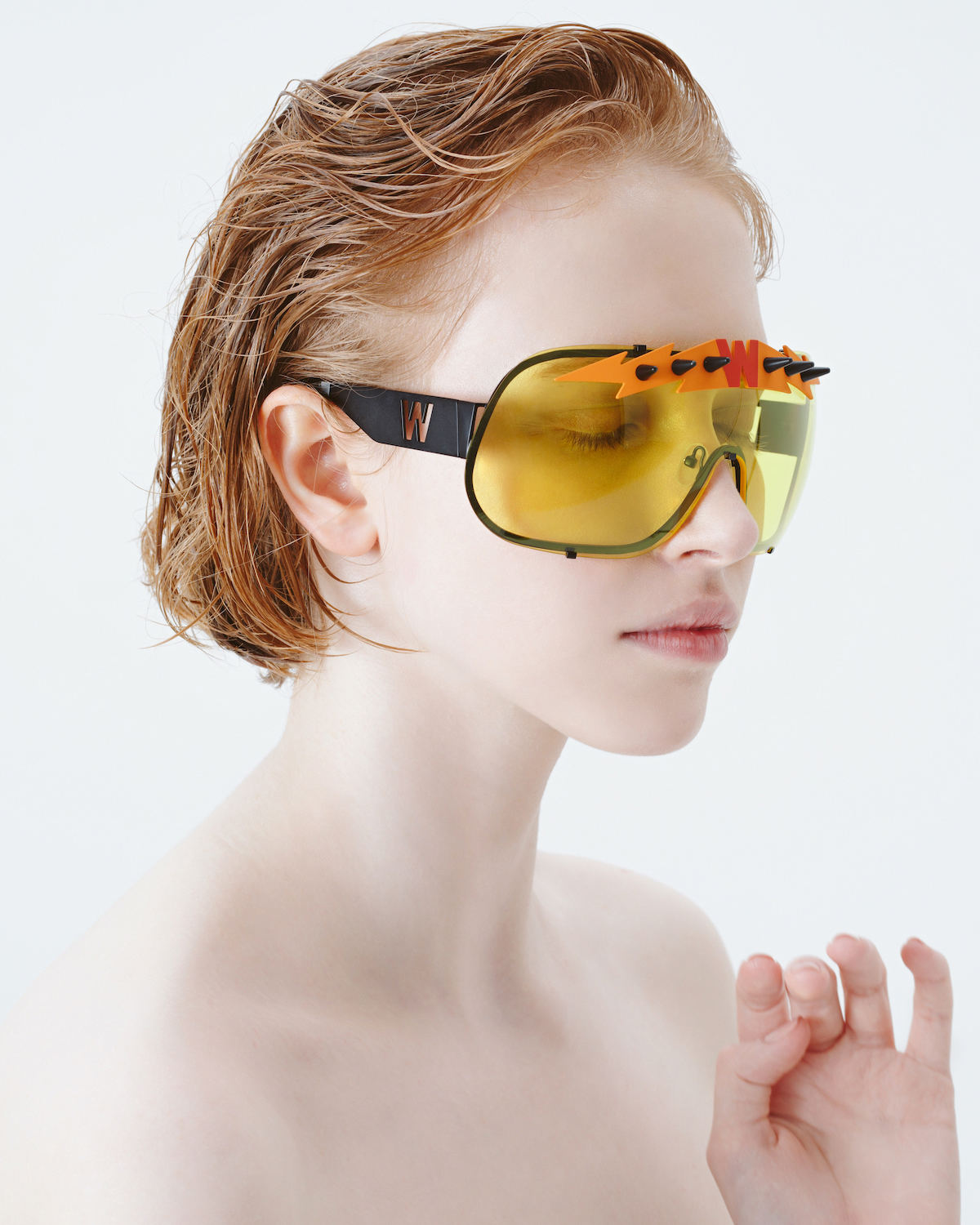 FAKBYFAK x Walter Van Beirendonck Designer sunglasses BlitZ Solar Shield Sunglasses. Yellow & Orange Lightning Code: 23/01/03