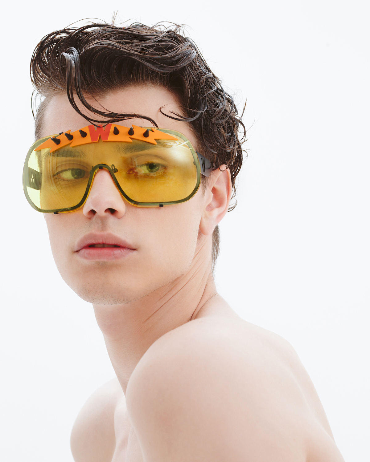FAKBYFAK x Walter Van Beirendonck Designer sunglasses BlitZ Solar Shield Sunglasses. Yellow & Orange Lightning Code: 23/01/03