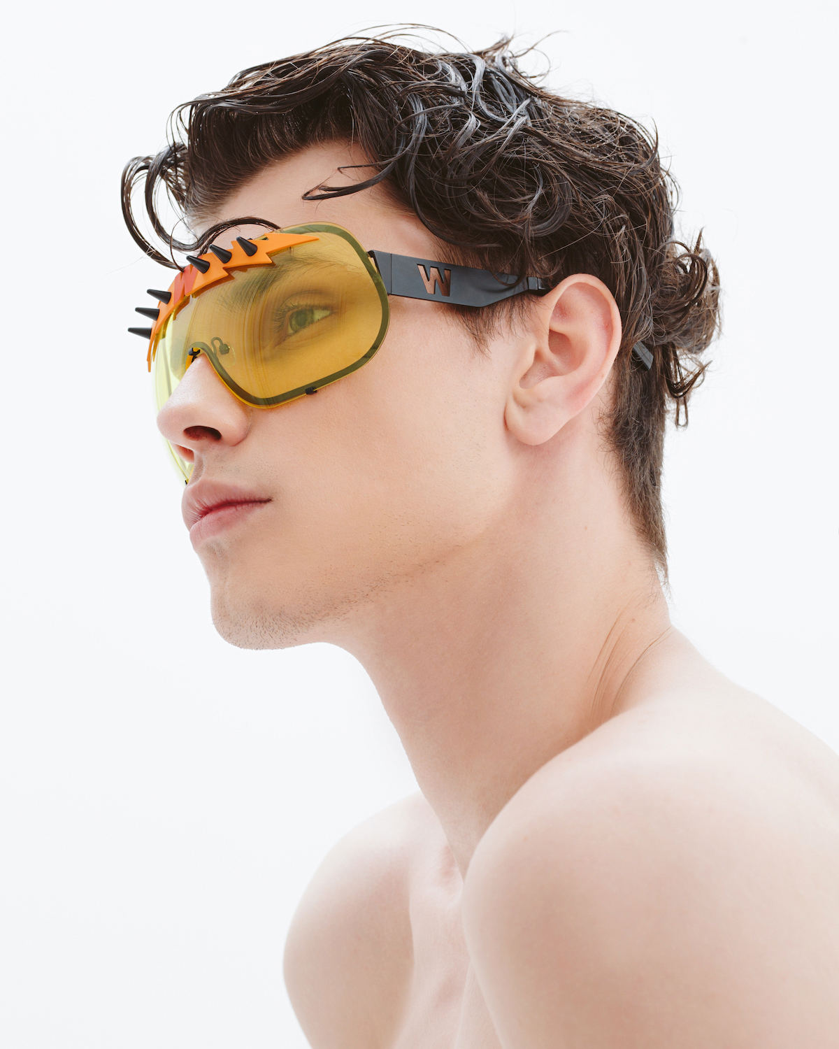 FAKBYFAK x Walter Van Beirendonck Designer sunglasses BlitZ Solar Shield Sunglasses. Yellow & Orange Lightning Code: 23/01/03