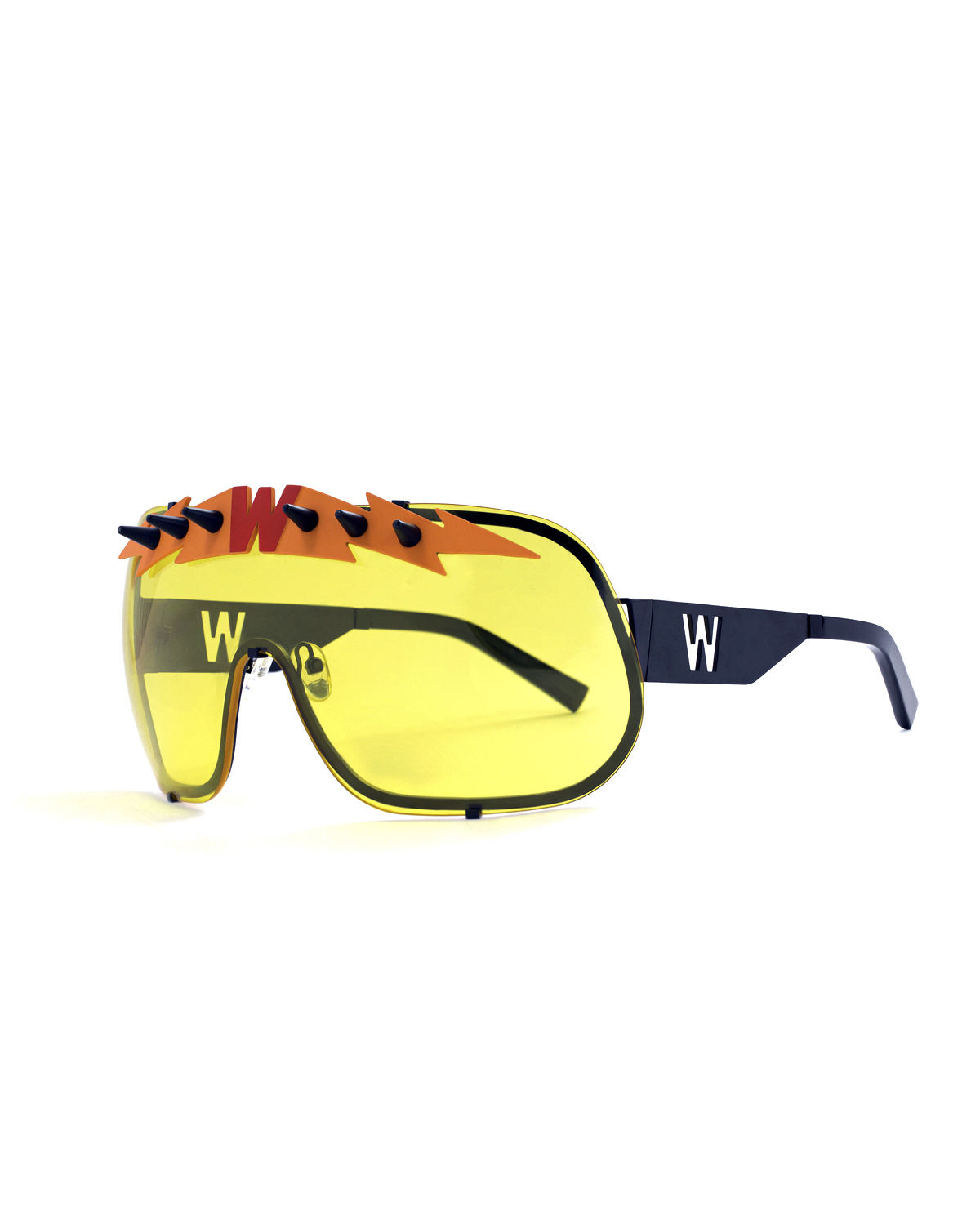 FAKBYFAK x Walter Van Beirendonck Designer sunglasses BlitZ Solar Shield Sunglasses. Yellow & Orange Lightning Code: 23/01/03